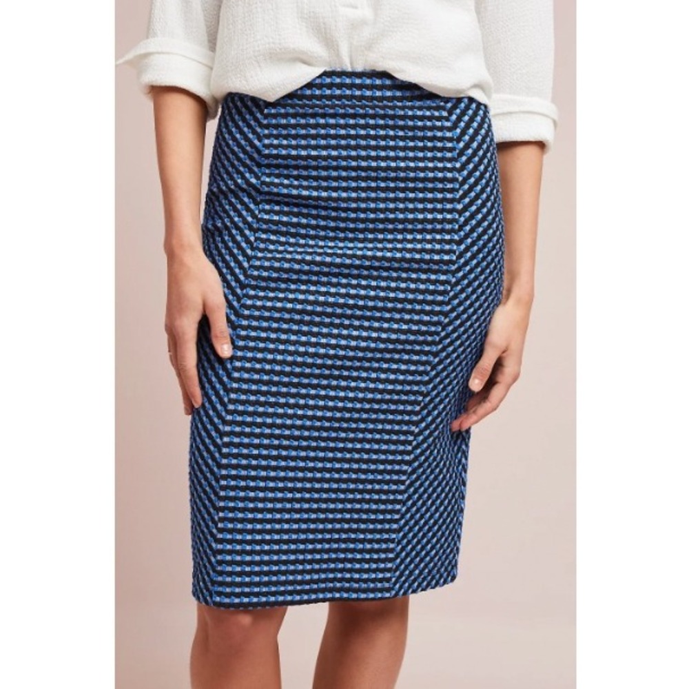 Maeve Anthropologie Blue Textured‎ Geometric Pencil Skirt Womens Size Medium